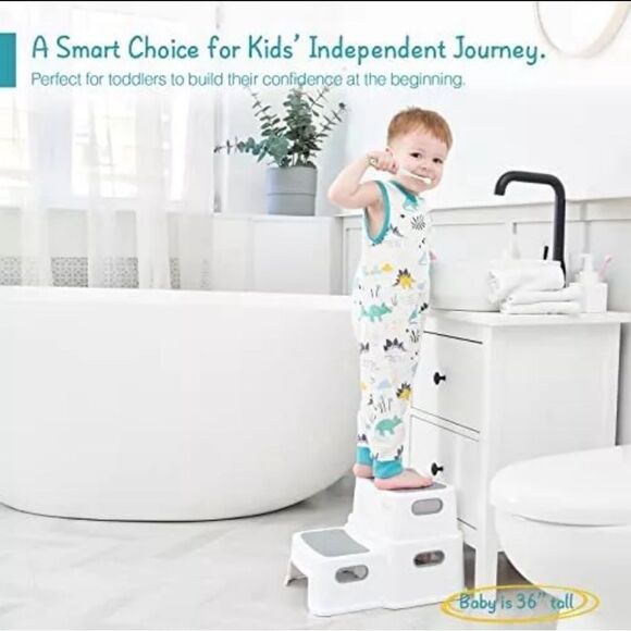 Forbena toddler step stool white and blur NWOT 2 steps - Picture 8 of 9